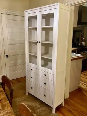 IKEA Hemnes glass-door cabinet with 3 drawers in excellent condition
