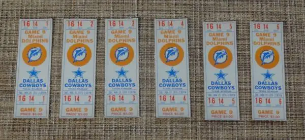 Vintage 1973 Dallas Cowboys Miami Dolphins tickets
