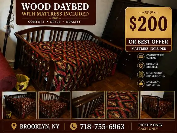 Solid Wood Daybed with Mattress Included – Excellent Condition – $250
