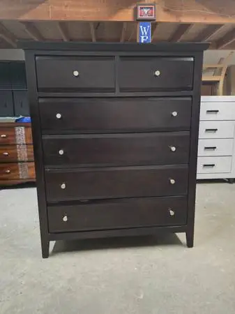 Modern Dark Espresso 6 Drawer Tallboy Dresser