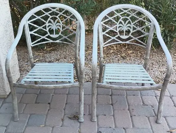 Two Metal Aluminum Outdoor PALM TREE Patio Chairs Out Door PAIR ONLY