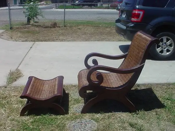 wood frame wicker chair and ottoman