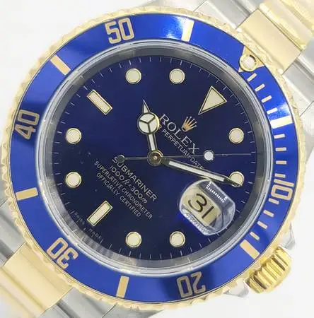 Rolex Submariner Bluesy Mens 40MM 16613 18K Yellow Gold & SS 2004