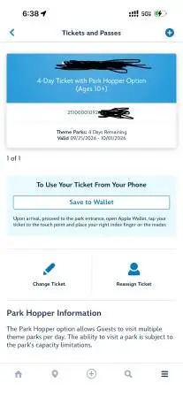 1 4 day Disney world park hopper