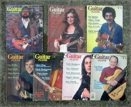 Lot of 7 GUITAR PLAYER MAGAZINE 1977 Backissues  - Les Paul, Kottke