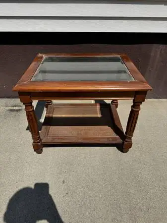 Household Wooden End Table With Glass Top