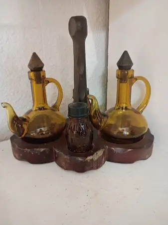 Salt and pepper oil stand.