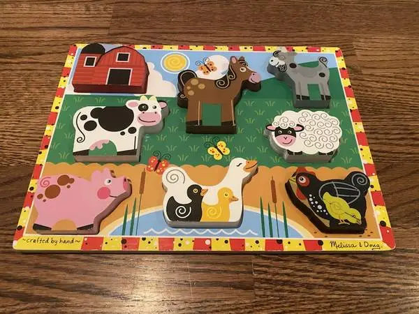 ♥ ♥ ♥ MELISSA & DOUG FARM ANIMALS WOODEN CHUNKY PUZZLE