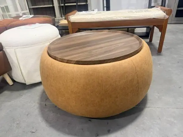 Ebern Designs Pietsch Round Coffee Table With Storage Faux Leather