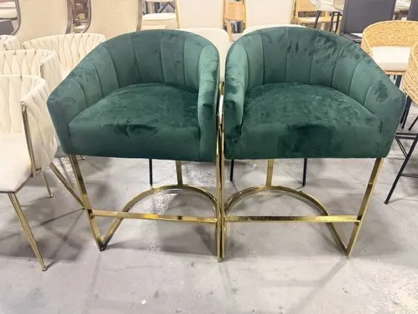 Sistrunk Green Velvet Tufted Bar Stool Gold Metal Frame (Set Of 2)