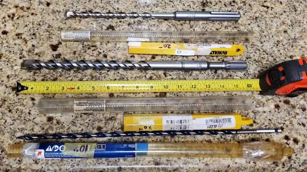 Large and long drill bits Dewalt Bosch
