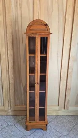 Tall Narrow Solid Wood Curio Display Cabinet - Arched Top, Glass Doors