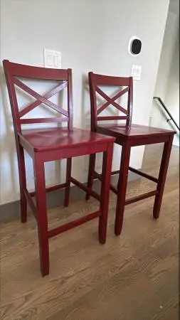 Solid Wood Red Bar Stools (2 - $10/each)