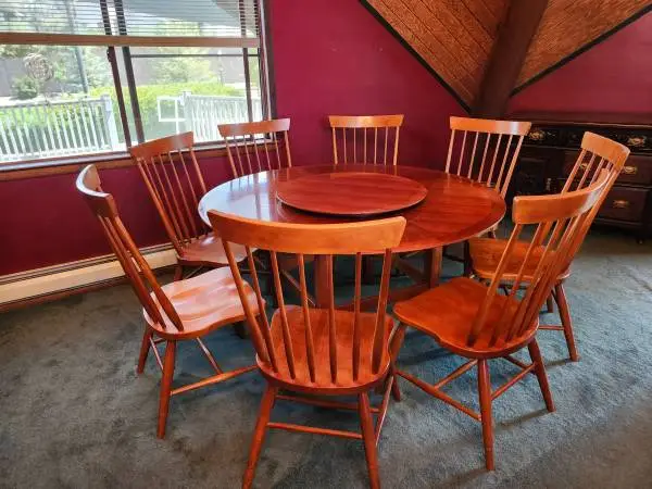 Large Dining Table with Lazy Susan and 8 Chairs