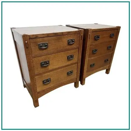 Stickley Mission Collection Three Drawer Nightstands, Pair