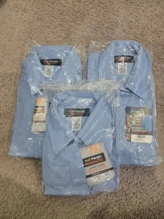(3) NEW Large Wrangler Womens Workwear Canvas Work Blue Shirts