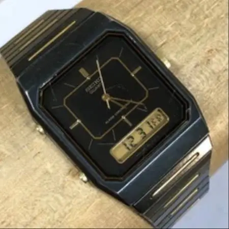 Seiko Watch Japan  H601-5179 Mens Black Analog Digital Quartz Chrono