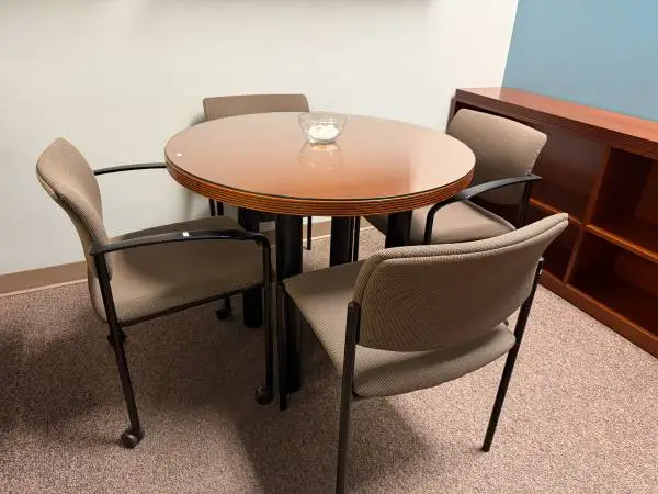 Round Table With Glass Top & Metal Legs