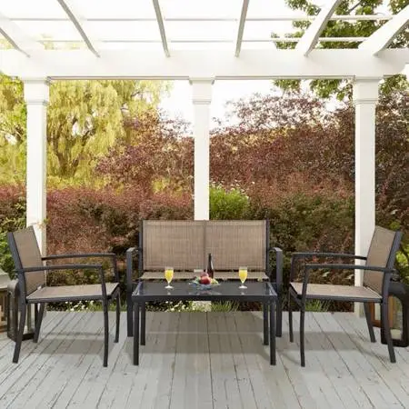 New 4 Pieces Outdoor Patio Furniture Set Conversation Set with Glass Coffee Tabl
