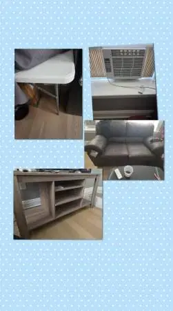 Moving out sale, new items must go ASAP couch, TV Stand, Table, AC