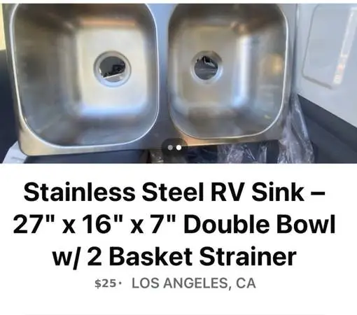 Stainless Steel RV Sink – 27” x 16” x 7” Double Bowl – $25