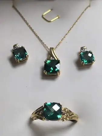 💎Russian Green CHROME DIOPSIDE & DIAMOND Necklace Ring & Earring Set
