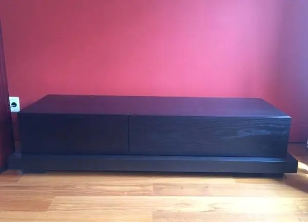 WEST ELM BLACK BROWN LOW PLATFORM MOD LAQUERED MEDIA STAND OR BENCH