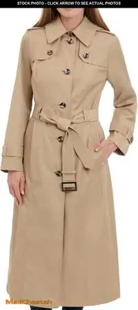 London Fog Womens Single Breasted Long Trench Coat Medium Khaki NEW