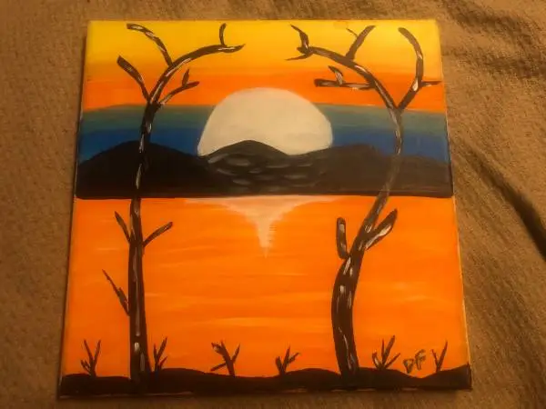 Sunset Moon Painting on 12x12 Canvas artist signed