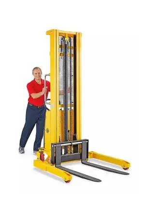 Used Uline H-5440 Manual Forklift Semi-Electric Straddle Stacker