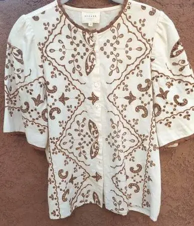 Sézane Waverly Embroidered Button Down Blouse Sz 38 (US 6)