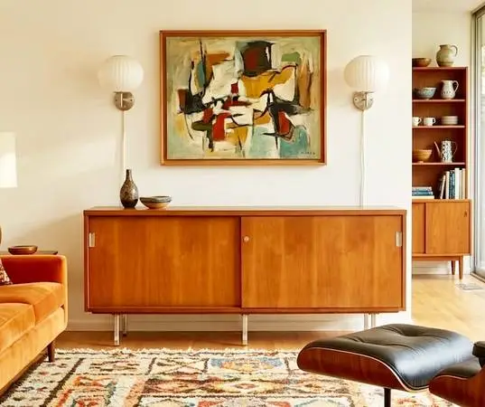 Restored 72” mid-century walnut credenza/sideboard