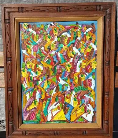 Framed Oil Painting on canvas signed by G. St Vil, Haiti