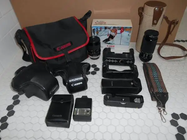 Vintage Canon AE-1 camera accessories