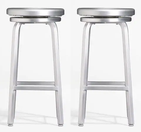 Set of Two (2) Crate and Barrel Brand Rotating Aluminum Bar Stools