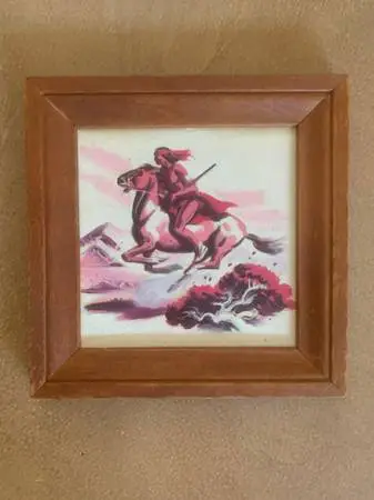 Native American On Horseback Vintage Oil Painting