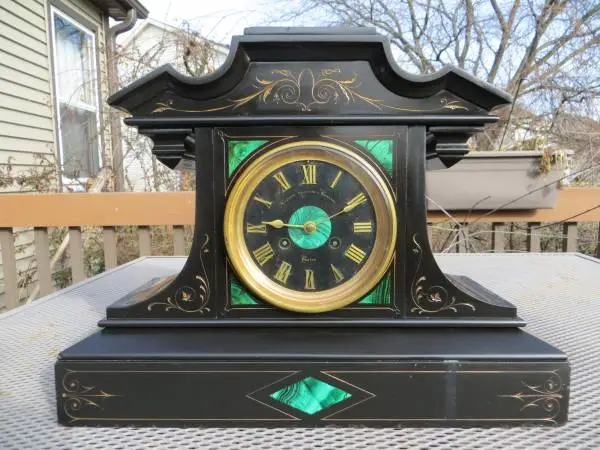 Antique 1845-63 Slate Stone Mantel Clock by Bigelow Brothers & Kennard
