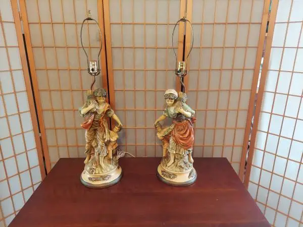 Pair of 1960S French Peasant Lamps Stamped 64 Pieri.