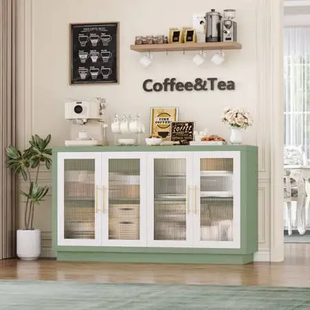 55.1 W Modern Sideboard, Buffet with Adjustable Shelves and Tempered Glass Doo