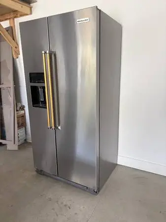 KitchenAid Stainless Side-by-Side Refrigerator- Gold Handles-excellent