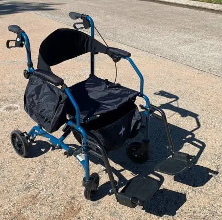 Medline combinatino of Rollator and Transport wheelchair, blue