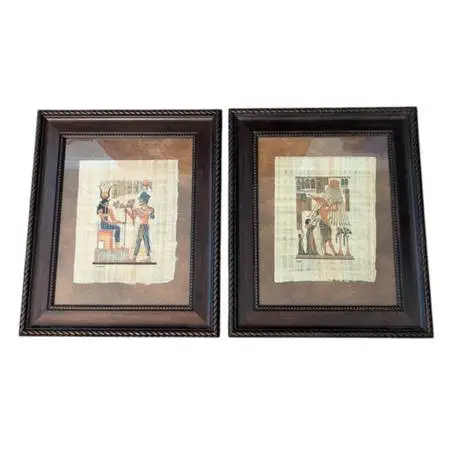 Pair Of Original Handmade Egyptian Painting on Papyrus Paper Framed & Matted