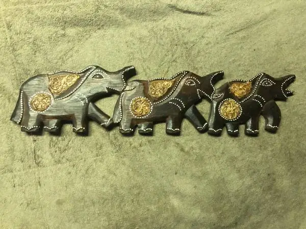 3 Vintage Solid wood Elephants art decoration wall hanger