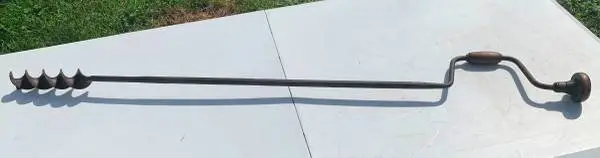Antique barn beam wood crank drill or post boring wood auger