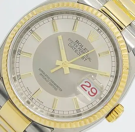 Rolex Datejust 36mm W/ Silver Tuxedo Dial 116233 18K YG & SS Complete