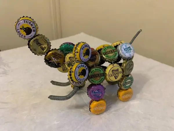 vintage Beer / Soda bottle cap folk art elephant Kenya Africa