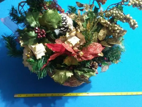 Christmas Holiday Floral Basket Centerpiece