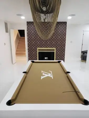 Custom White & Tan 7-Foot Monogram Pool Table