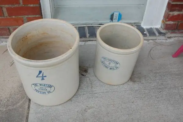 Pair of Western pottery crocks