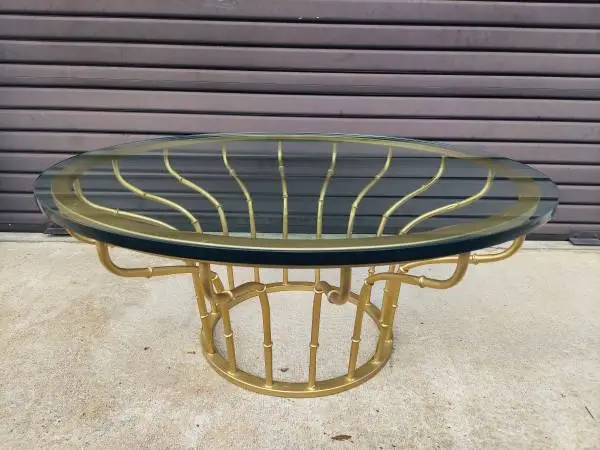 MCM Palm Beach Chic Style Faux Bamboo Round Coffee Table.